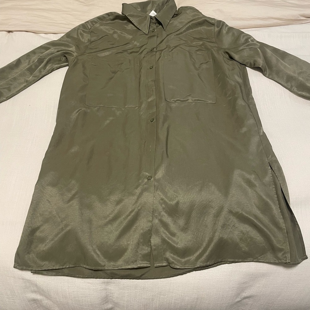 Chic Olive Satin Shirt